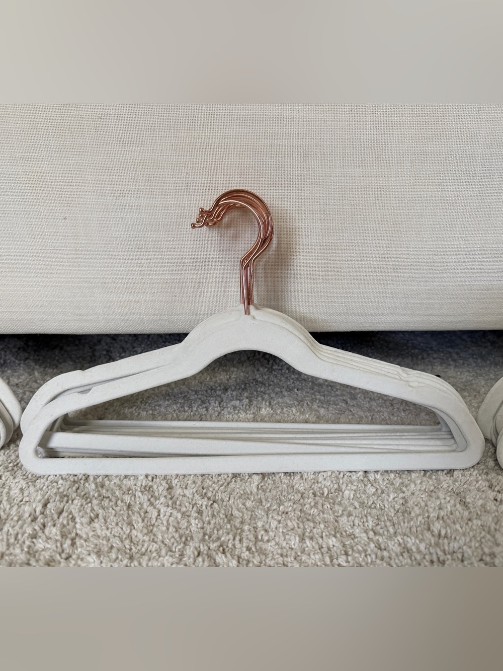Kid Size White Velvet Non-Slip Clothing Hangers with Rose Gold Hooks - Set of 10